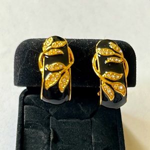 Joan Rivers Crystal Black Enamel with Gold Color Accent Earrings